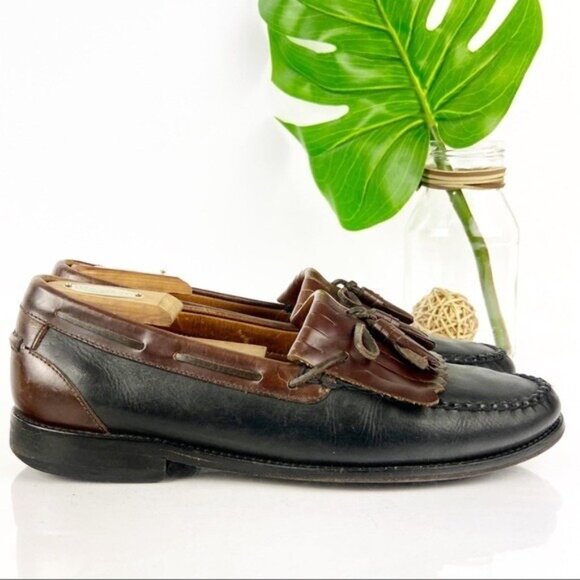 Johnston Murphy Mens Aragon Loafers Size 10.5 Brown Black Tassel Kiltie Moc Shoe - Picture 1 of 12